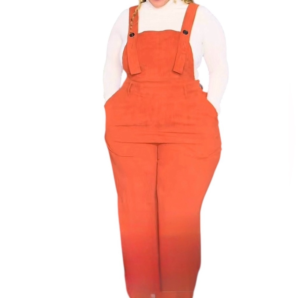 🆕Cider Orange Corduroy Wide Leg Overalls Jumpsuit 1X🆕